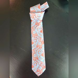 Peach and Blue Paisley Silk Neck Tie